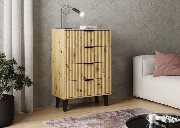 KOMODA SCANDI 4S SLIM 4 SZUFLADY RYFLOWANE FRONTY DĄB ARTISAN