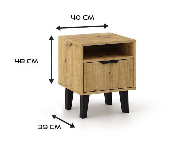 SZAFKA NOCNA SCANDI 1S SLIM 1 SZUFLADA RYFLOWANY FRONT DĄB ARTISAN