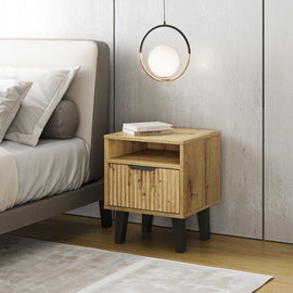 SZAFKA NOCNA SCANDI 1S SLIM 1 SZUFLADA RYFLOWANY FRONT DĄB ARTISAN