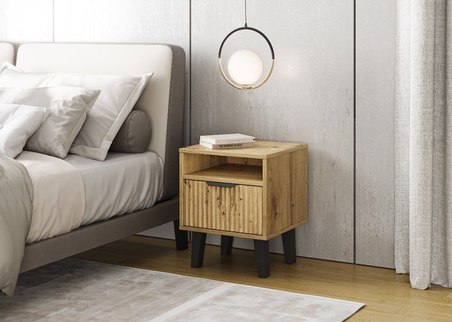SZAFKA NOCNA SCANDI 1S SLIM 1 SZUFLADA RYFLOWANY FRONT DĄB ARTISAN