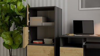 KOMODA ALMA 4 DRZWI 4 PÓŁKI ANTRACYT DĄB ARTISAN