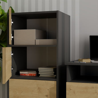 KOMODA ALMA 4 DRZWI 4 PÓŁKI ANTRACYT DĄB ARTISAN
