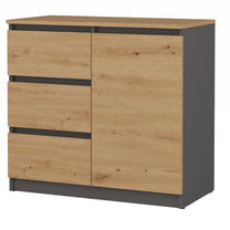 KOMODA 1D3S SZAFKA 1 DRZWI 3 SZUFLADY ANTRACYT DĄB ARTISAN