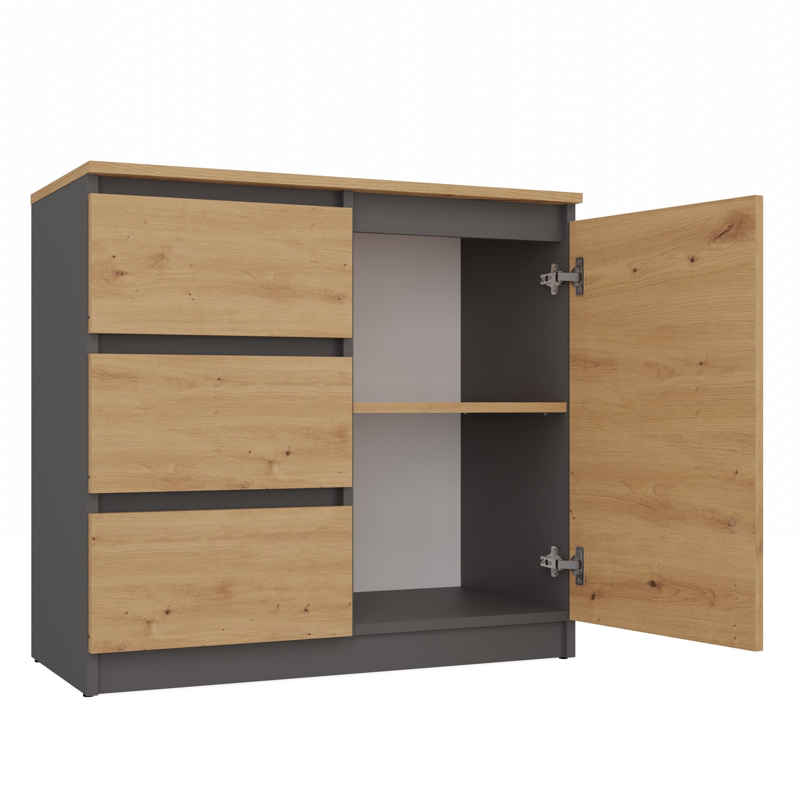 KOMODA 1D3S SZAFKA 1 DRZWI 3 SZUFLADY ANTRACYT DĄB ARTISAN