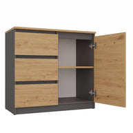 KOMODA 1D3S SZAFKA 1 DRZWI 3 SZUFLADY ANTRACYT DĄB ARTISAN