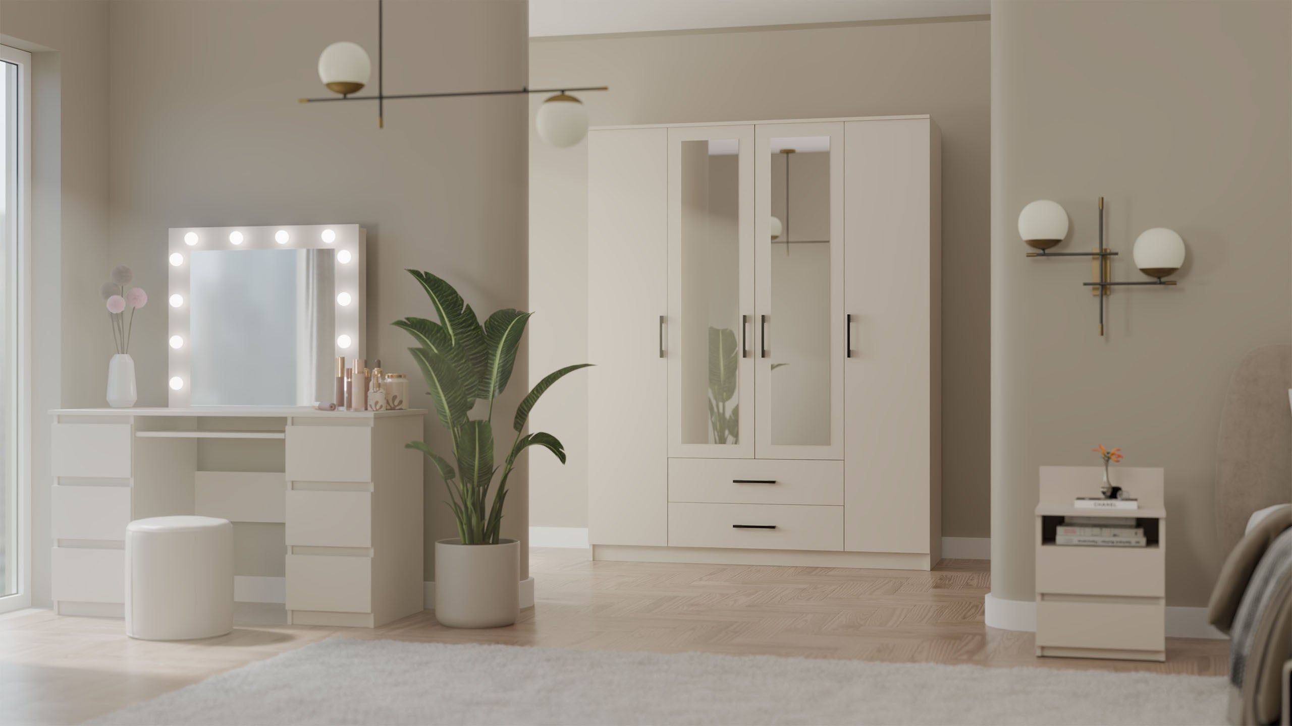 SZAFA ROMANA 160 Z LUSTREM 2 SZUFLADY 160CM KASZMIR BEŻ