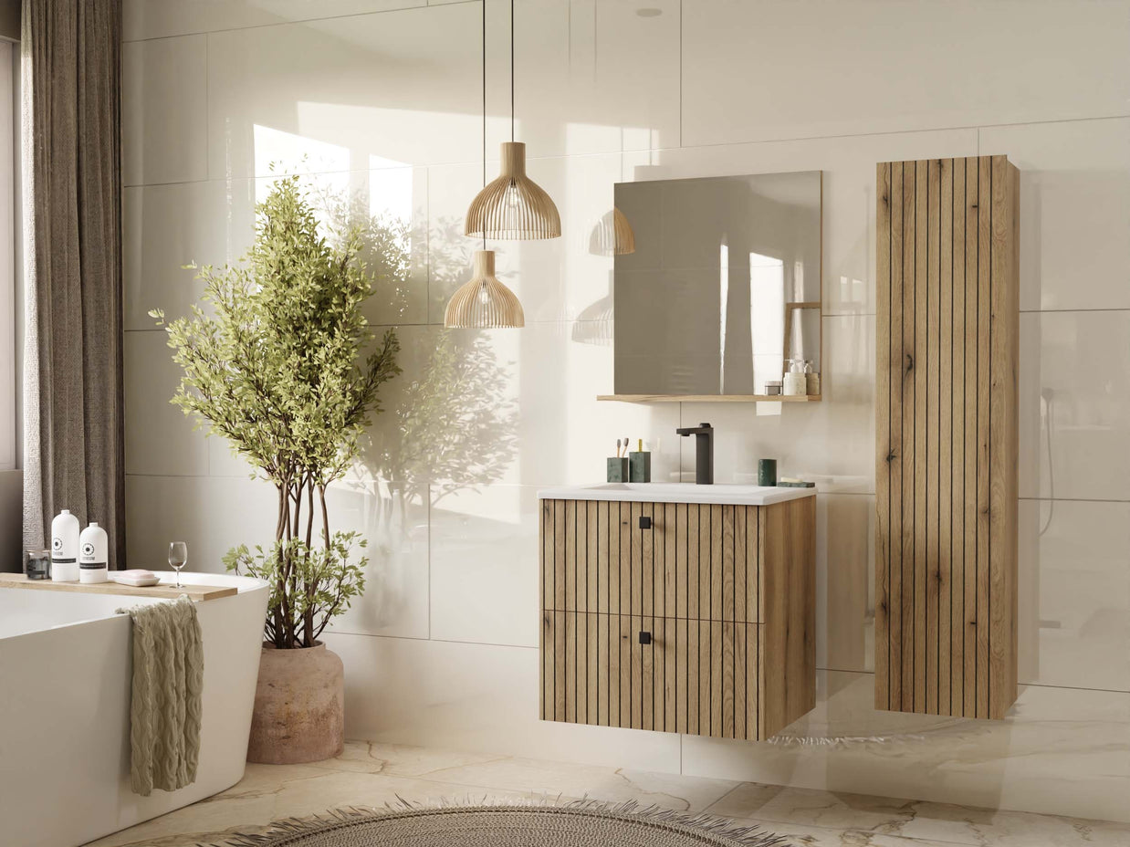 SZAFKA POD UMYWALKĘ TIGO 60 2S DĄB EVOKE RYFLOWANY FRONT + UMYWALKA