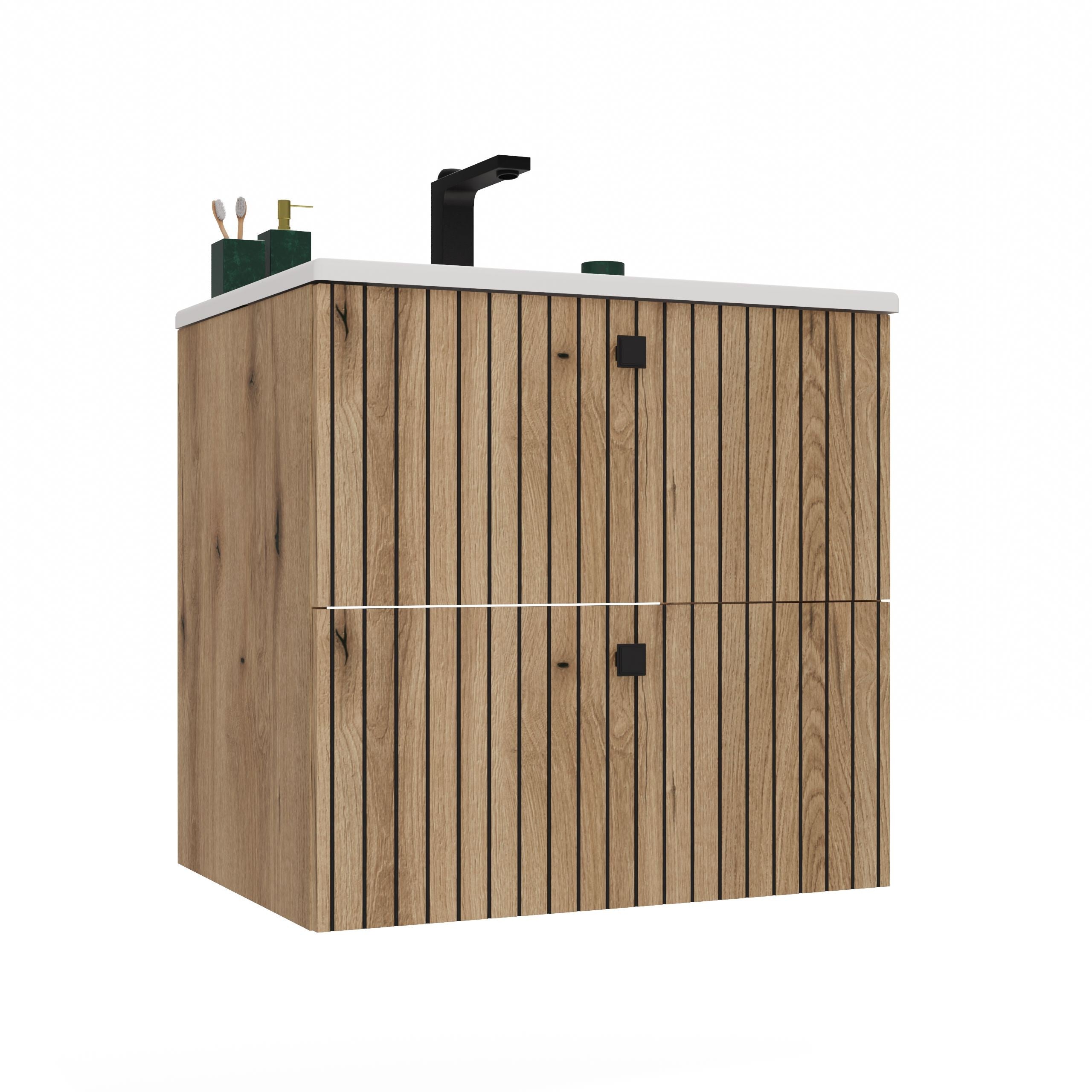 SZAFKA POD UMYWALKĘ TIGO 60 2S DĄB EVOKE RYFLOWANY FRONT + UMYWALKA