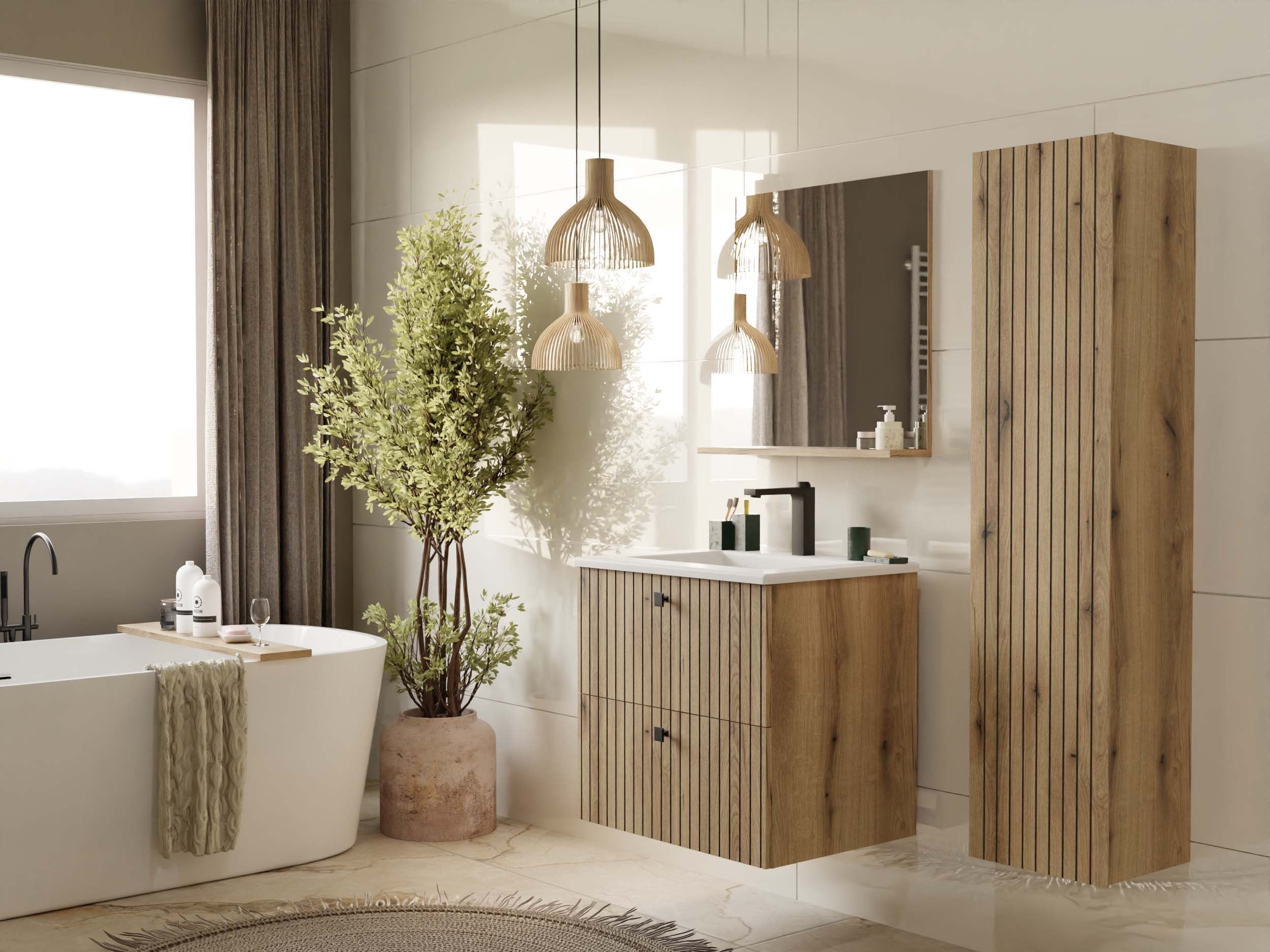 SZAFKA POD UMYWALKĘ TIGO 60 2S DĄB EVOKE RYFLOWANY FRONT