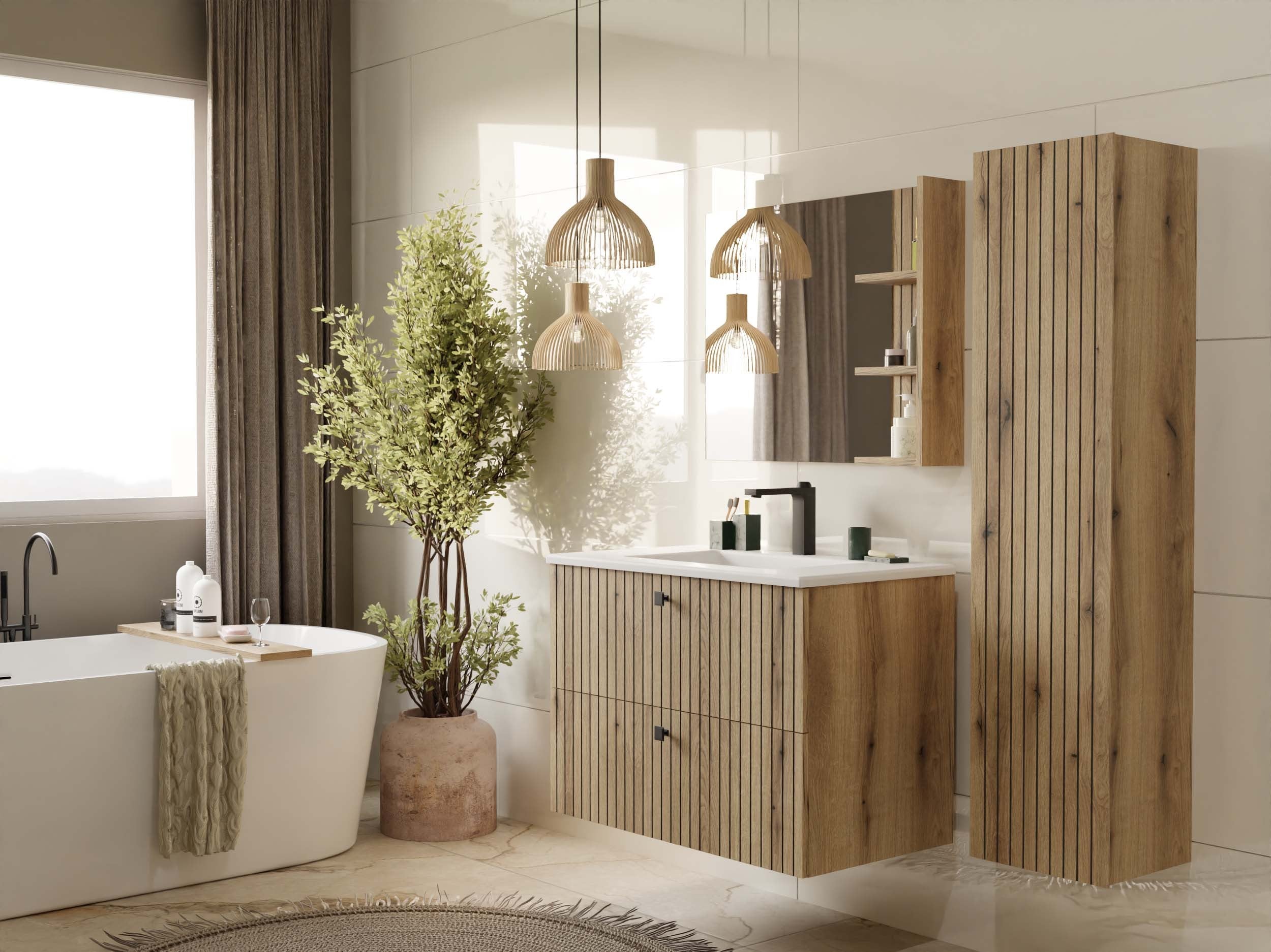 SZAFKA POD UMYWALKĘ TIGO 80 2S DĄB EVOKE RYFLOWANY FRONT + UMYWALKA