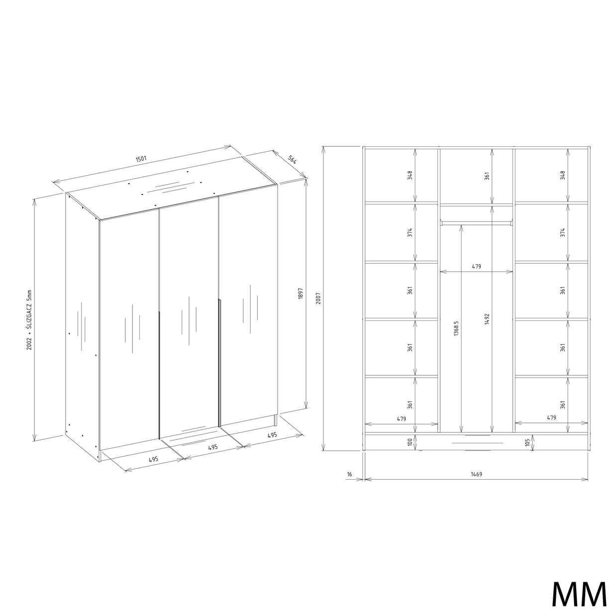 SZAFA SENSO 3D 150CM 3 DRZWI KASZMIR BEŻ