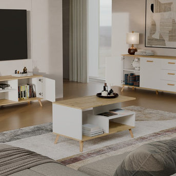 Komoda OLYMPO 2D3S BIAŁA DĄB ARTISAN Szafka 150 Cm 3 Szuflady 2 Drzwi