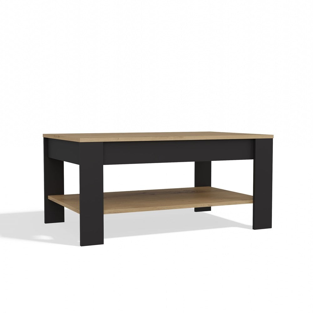 Stolik Kawowy OHIO DĄB ARTISAN CZARNY Ława Półki Do Salonu 93x58x43,5 Cm