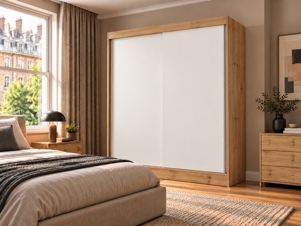 SZAFA Przesuwna IGA 160 CM B DĄB ARTISAN BIEL – Stylowa i Funkcjonalna