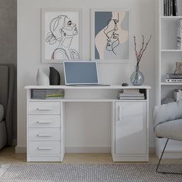 BIURKO ADA BIAŁE 125 Cm 4 Szuflady Szafka Półki Do Biura Pokoju Na Laptop