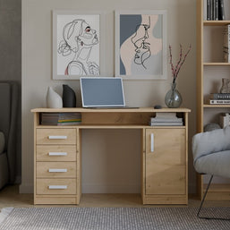 BIURKO ADA DĄB ARTISAN 125 Cm 4 Szuflady Szafka Półki Do Biura Pokoju Na Laptop