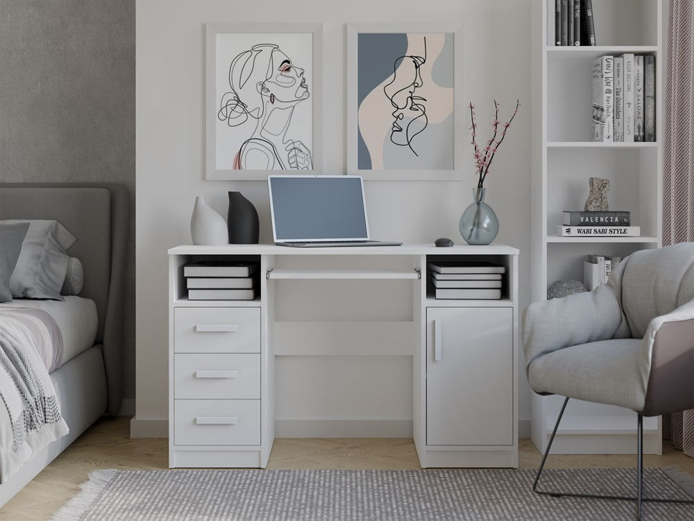 BIURKO DELTA BIAŁE 120 Cm 3 Szuflady Szafka Półki Do Biura Pokoju Na Laptop
