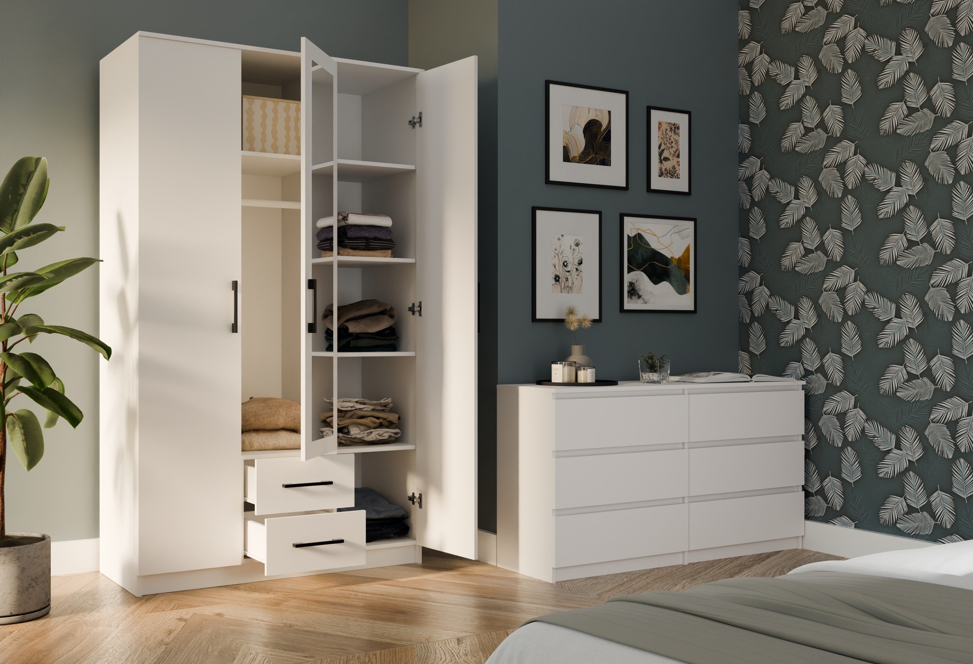 SZAFA ROMANA 120 LUSTRO 2 SZUFLADY 120CM BIEL