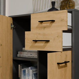 Komoda SIMPLO 2D2S Szafka 2 Szuflady 2 Drzwi Do Salonu ANTRACYT DĄB ARTISAN