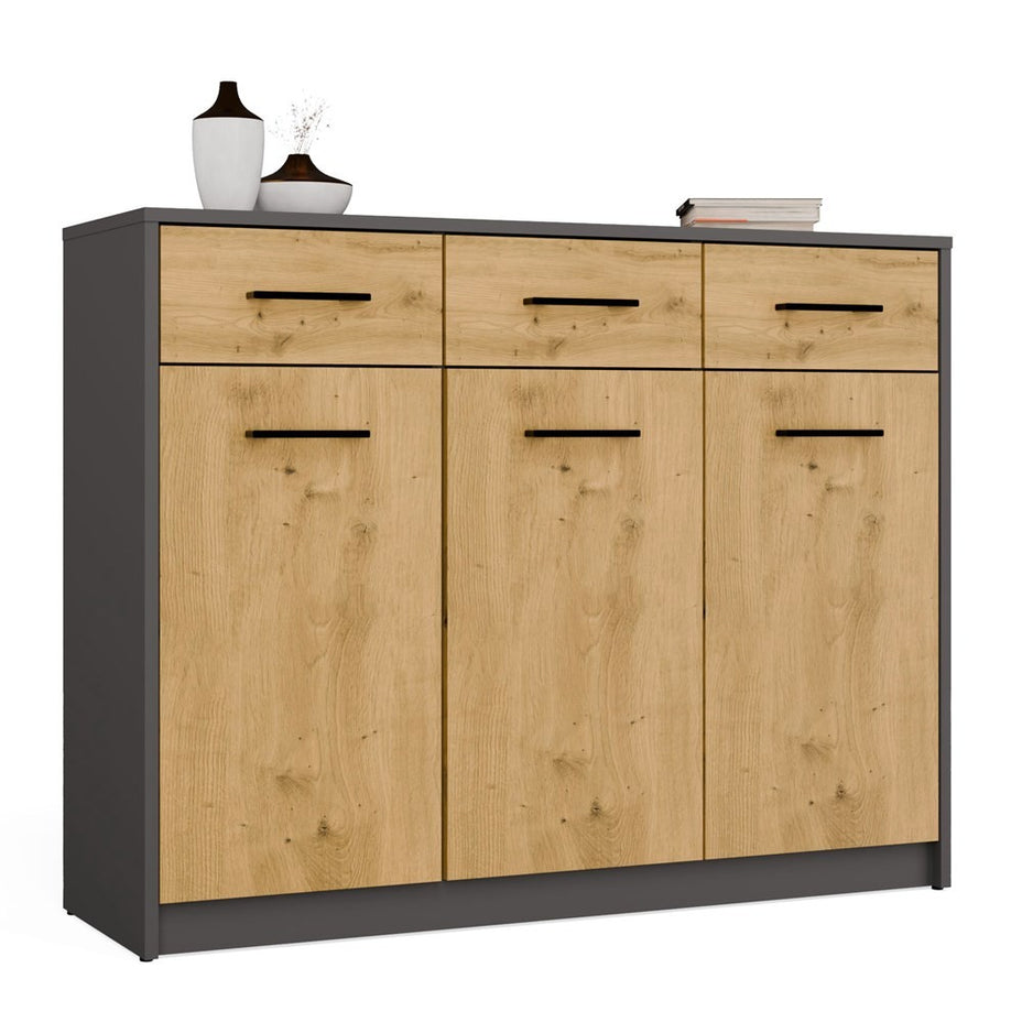 Komoda SIMPLO 3D3S Szafka 3 Szuflady 3 Drzwi ANTRACYT DĄB ARTISAN