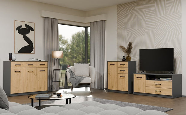 Komoda SIMPLO 3D3S Szafka 3 Szuflady 3 Drzwi ANTRACYT DĄB ARTISAN