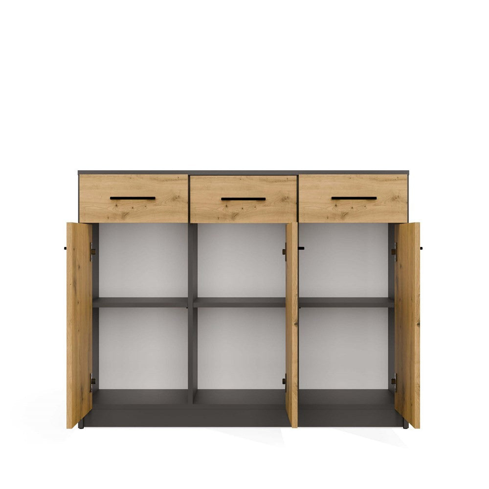 Komoda SIMPLO 3D3S Szafka 3 Szuflady 3 Drzwi ANTRACYT DĄB ARTISAN