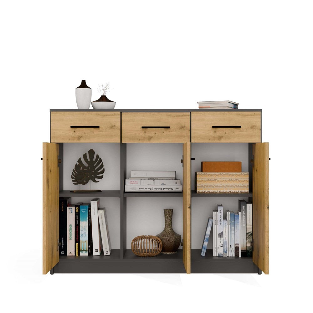 Komoda SIMPLO 3D3S Szafka 3 Szuflady 3 Drzwi ANTRACYT DĄB ARTISAN