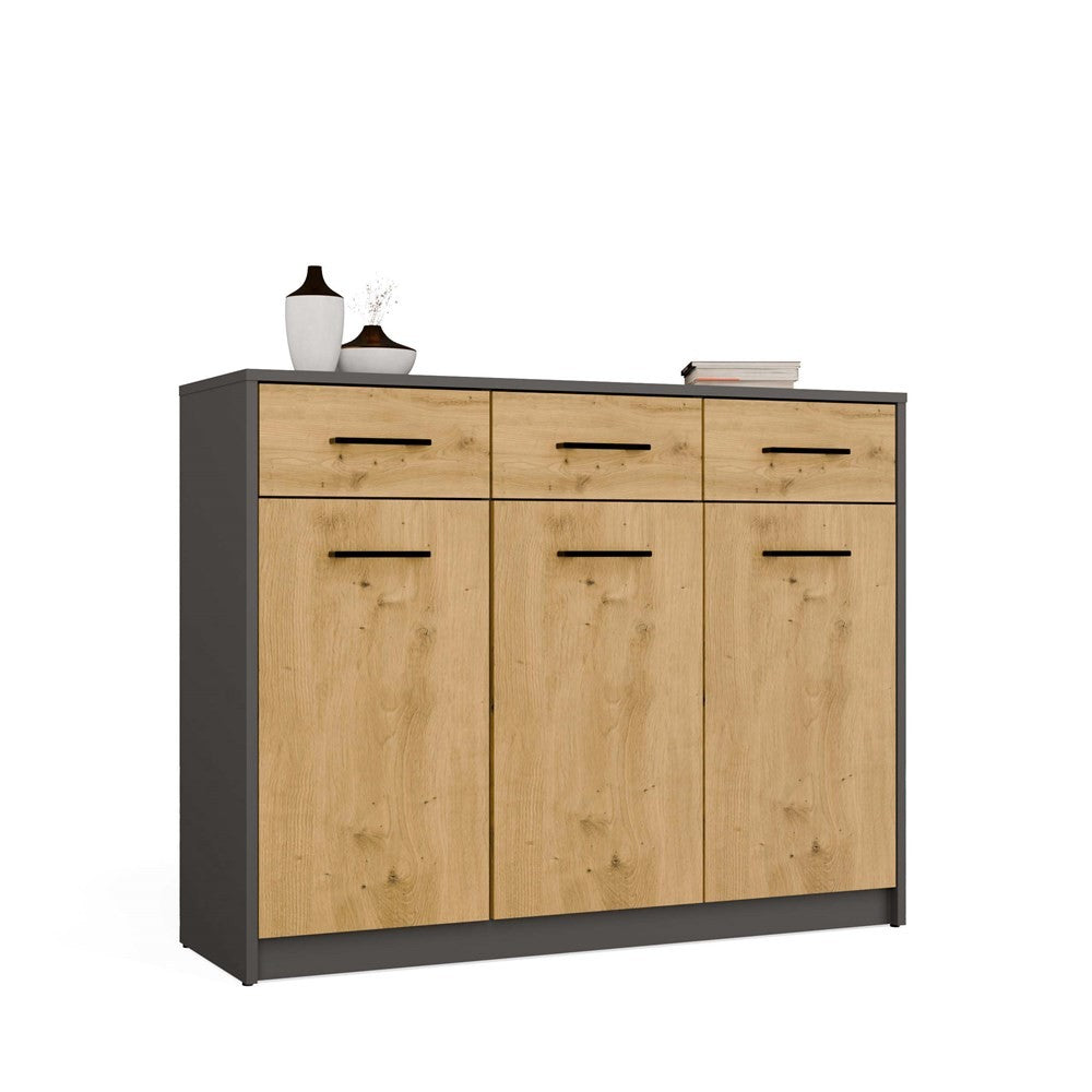 Komoda SIMPLO 3D3S Szafka 3 Szuflady 3 Drzwi ANTRACYT DĄB ARTISAN