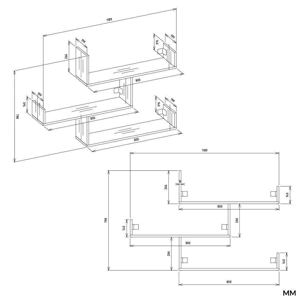 Półki Wiszące KOBI Do Salonu Do Pokoju BIAŁY