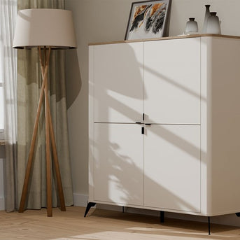 Komoda CORDOBA 4D Kaszmir Beż Dąb Castello Szafka 4 Drzwi 8 Półek Salon