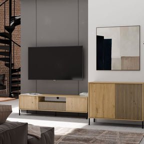 Komoda Front Ryflowany Szafka KAMARO 2D Slim / Gładki DĄB ARTISAN Lamele
