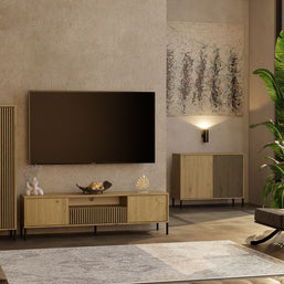 Komoda Front Ryflowany Szafka KAMARO 2D Slim / Gładki DĄB ARTISAN Lamele