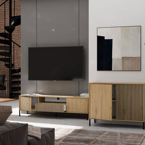 Komoda Front Ryflowany Szafka KAMARO 2D Slim / Gładki DĄB ARTISAN Lamele