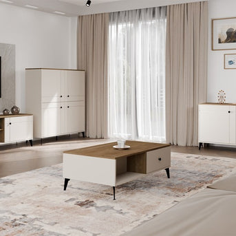 Stolik Kawowy Ława POINT 2S 110 Kaszmir Beż Dąb Castello 2 Szuflady Do Salonu