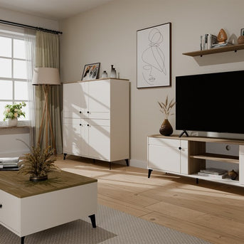 Stolik Kawowy Ława POINT 2S 110 Kaszmir Beż Dąb Castello 2 Szuflady Do Salonu