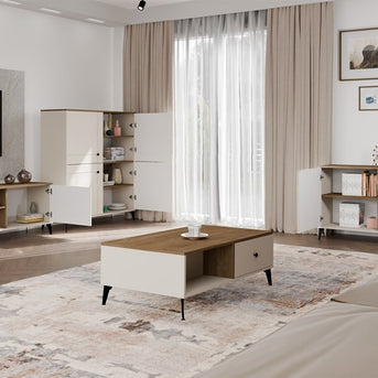 Stolik Kawowy Ława POINT 2S 110 Kaszmir Beż Dąb Castello 2 Szuflady Do Salonu