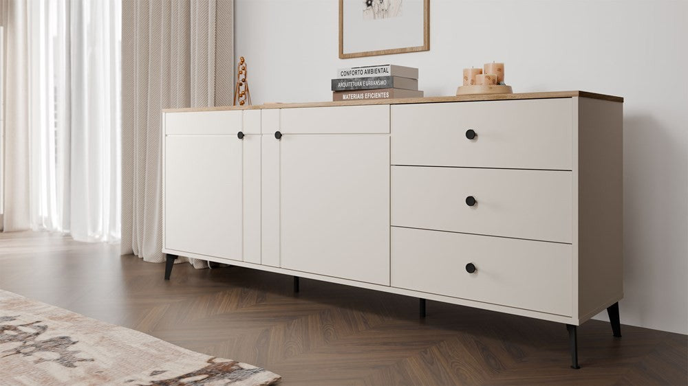 Komoda POINT 2D3S Kaszmir Beż Dąb Castello Szafka 3 Szuflady 2 Drzwi Salon