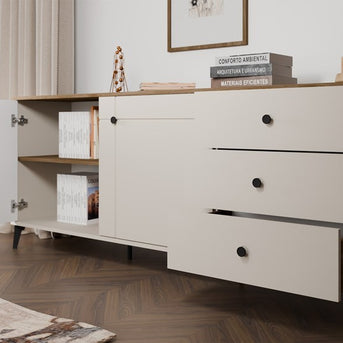 Komoda POINT 2D3S Kaszmir Beż Dąb Castello Szafka 3 Szuflady 2 Drzwi Salon