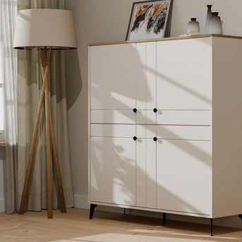 Komoda POINT 4D Kaszmir Beż Dąb Castello Szafka 4 Drzwi 8 Półek Do Salonu