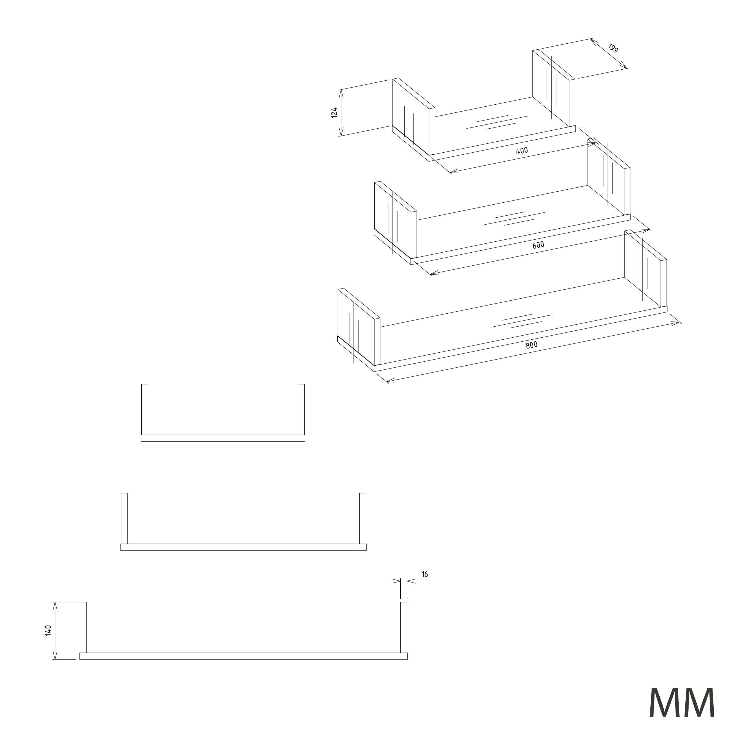 KOMPLET 3 x PÓŁKA WISZĄCA ŚCIENNA MOBI 3P DĄB SONOMA