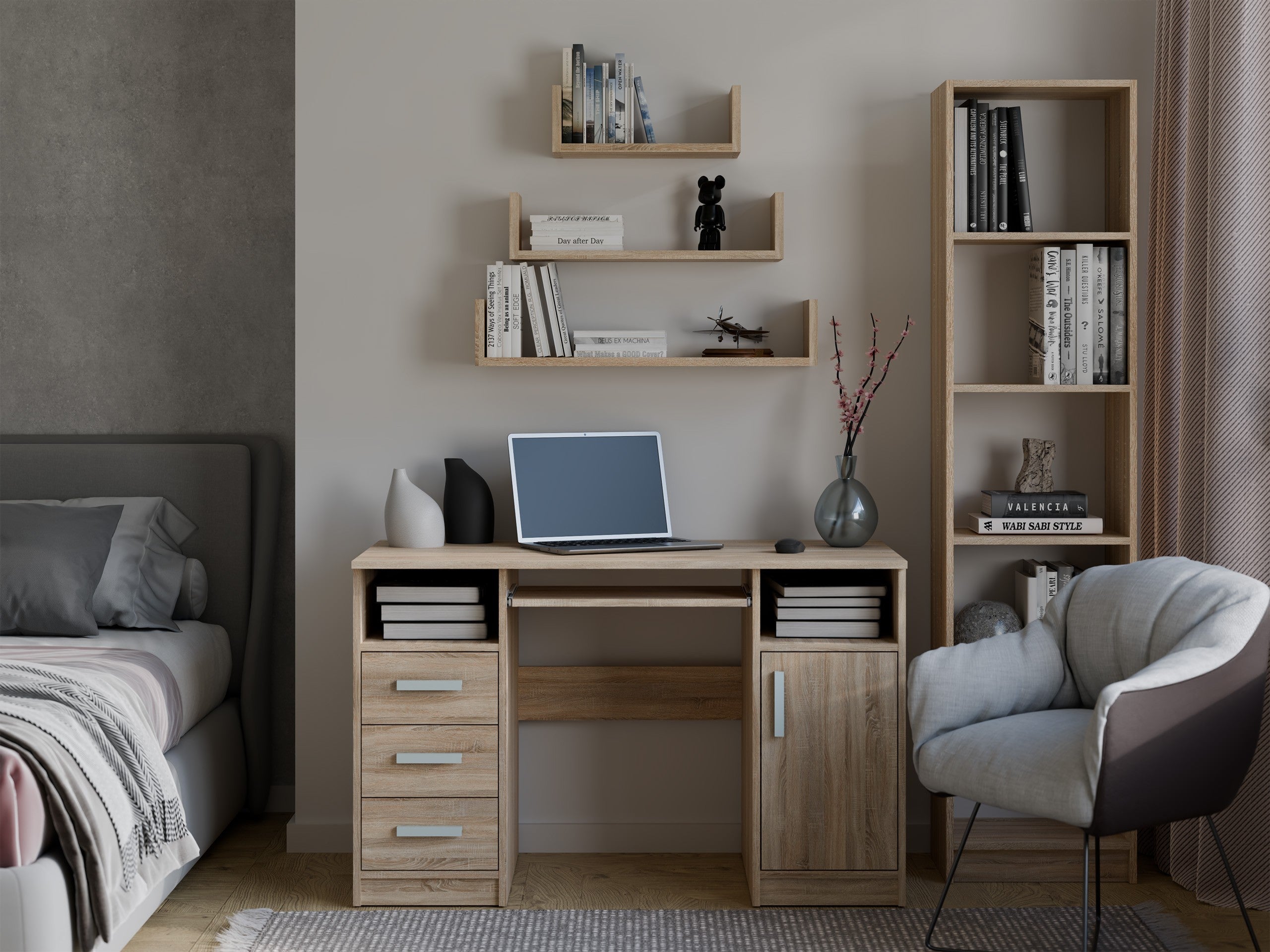 KOMPLET 3 x PÓŁKA WISZĄCA ŚCIENNA MOBI 3P DĄB SONOMA