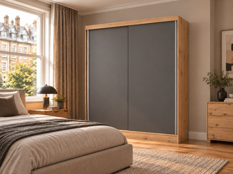 SZAFA Przesuwna IGA 160 CM B DĄB ARTISAN ANTRACYT – Stylowa i Funkcjonalna