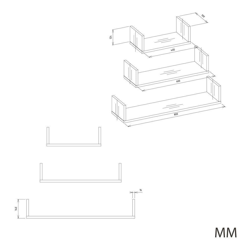 Półka Wisząca MOBI 3P Komplet 3x – Nowoczesne Półki Ścienne KASZMIR BEŻ