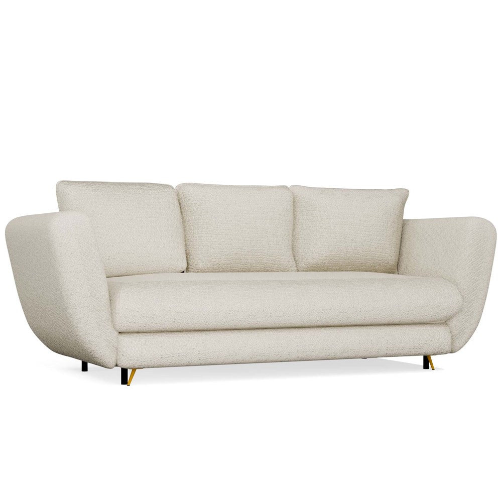 SOFA SARIS 3-OSOBOWA Z FUNKCJĄ SPANIA BEŻOWA NOGA ZŁOTA DO SALONU DO POKOJU