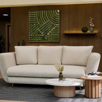 SOFA SARIS 3-OSOBOWA Z FUNKCJĄ SPANIA BEŻOWA NOGA ZŁOTA DO SALONU DO POKOJU