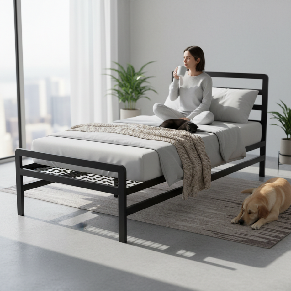 ŁÓŻKO 90x200 METALOWE - CZARNE