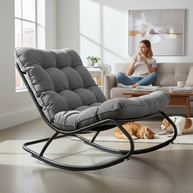 Fotel Bujany VIBE Ogrodowy z Poduszką Stalowy Czarny Szary 115 Cm