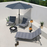 Fotel Bujany VIBE Ogrodowy z Poduszką Stalowy Czarny Szary 115 Cm