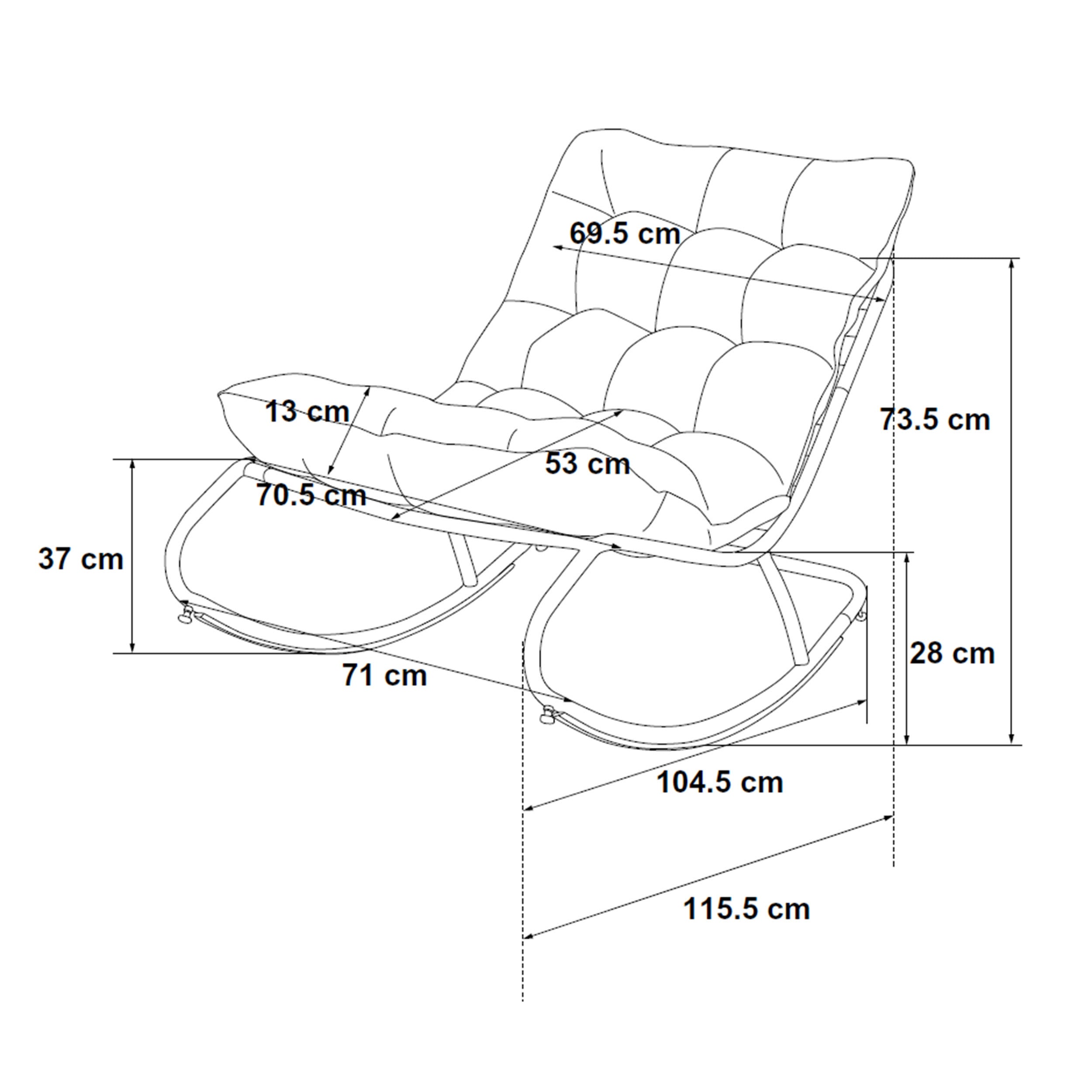 Fotel Bujany VIBE Ogrodowy z Poduszką Stalowy Czarny Szary 115 Cm