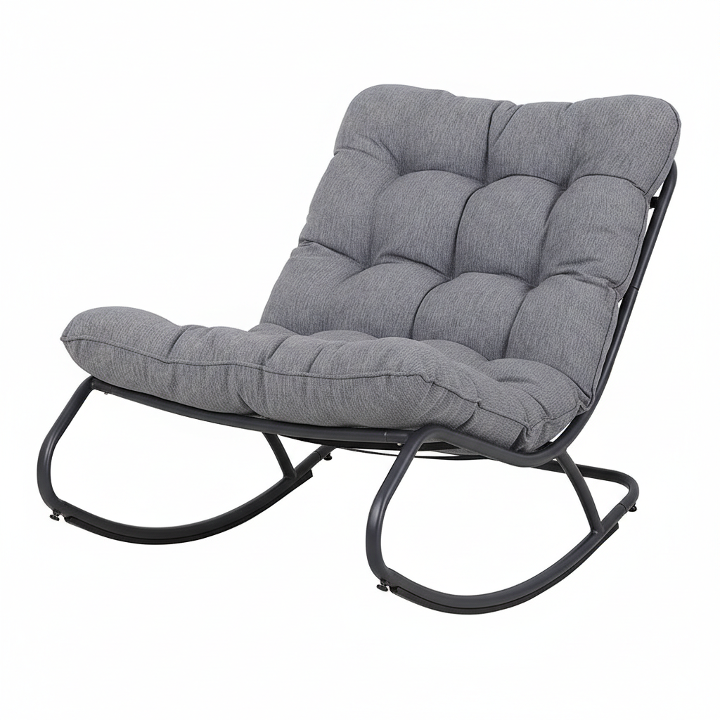 Fotel Bujany VIBE Ogrodowy z Poduszką Stalowy Czarny Szary 115 Cm